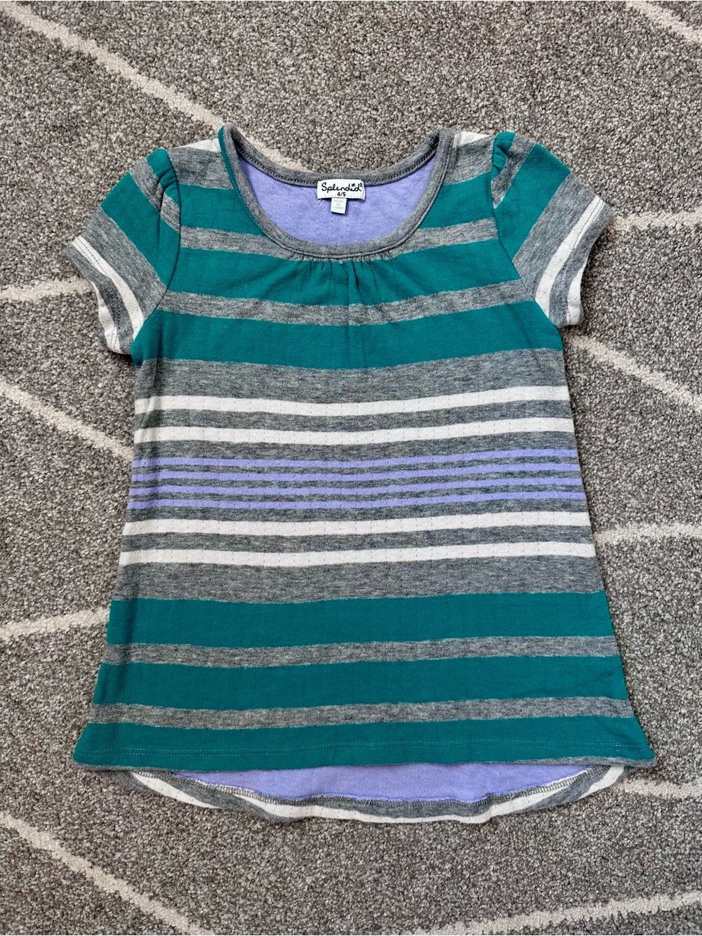 Splendid Teal Gray Blue Striped Soft Short Sleeve Tunic Length Top Girls 4/5